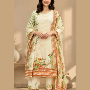 Aaranya Cream Liva Printed Kurta Set with Chanderi Dupatta