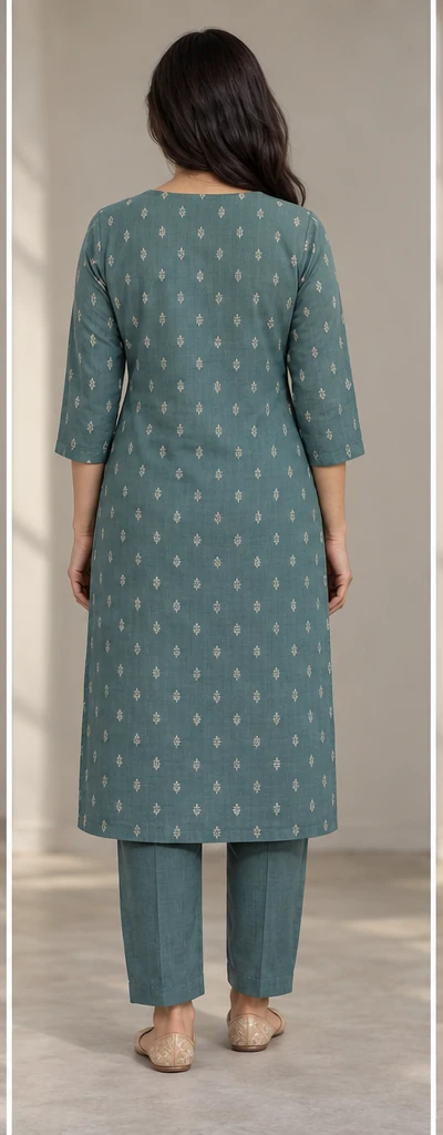 Back view of The Teal Everyday Buti Kurta Set