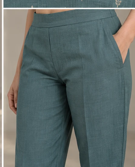Trouser detail of The Teal Everyday Buti Kurta Set