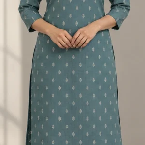 Front view of The Teal Everyday Buti Kurta Set