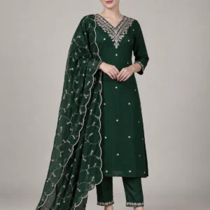 Meher — Green Embroidered Silk-Blend Kurta Set