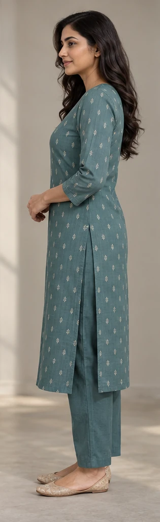 Side view of The Teal Everyday Buti Kurta Set