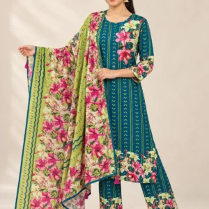 Lily Teal Floral Kurta Set with Dupatta