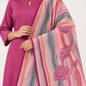 Padma Purple Printed Liva Kurta Set with Chanderi Dupatta