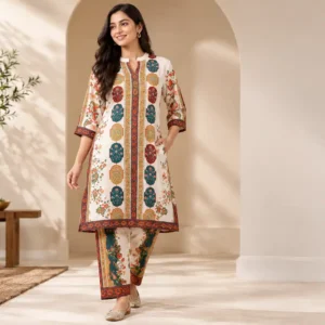 Mira Off-White Liva Heritage Print Co-Ord Set